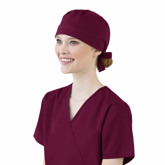 WonderWORK 400 Unisex Tie Back Scrub Hat Wine Model Image Front | Wink