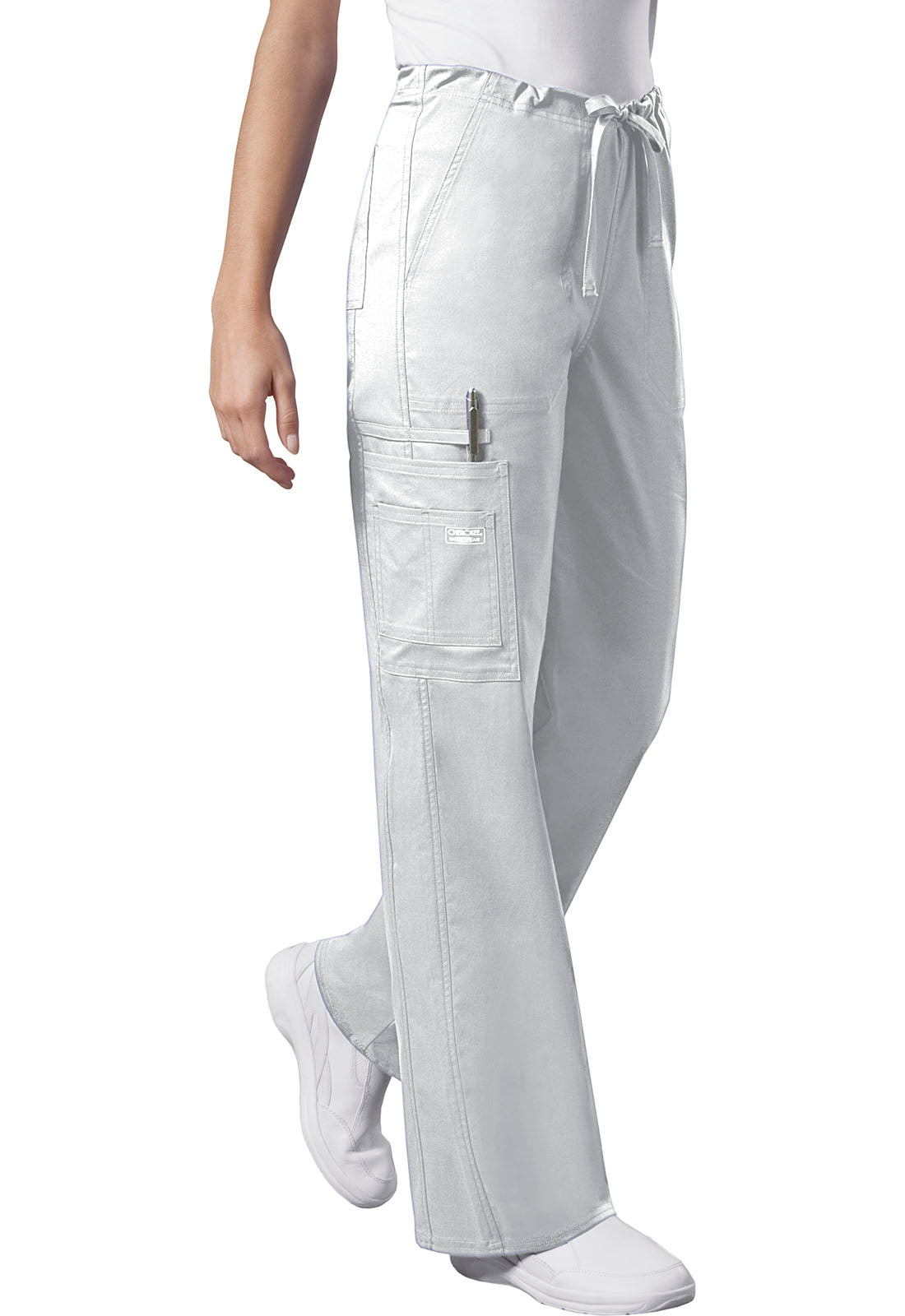 Core Stretch 4043 Unisex Drawstring Cargo Pants White Model Image Front | Cherokee Workwear