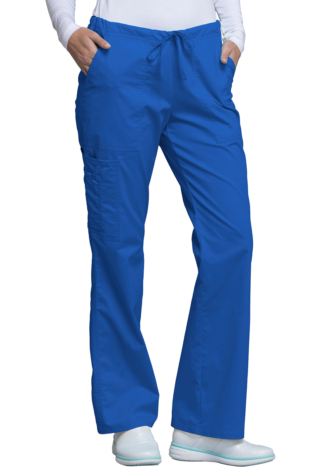 Core Stretch 4044 Mid Rise Drawstring Cargo Pants Royal Model Image Left Side | Cherokee Workwear