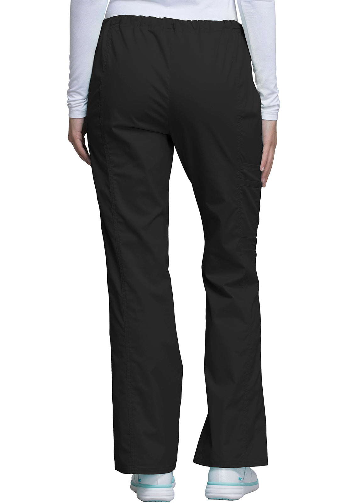 Core Stretch 4044 Mid Rise Drawstring Cargo Pants Black Model Image Back | Cherokee Workwear