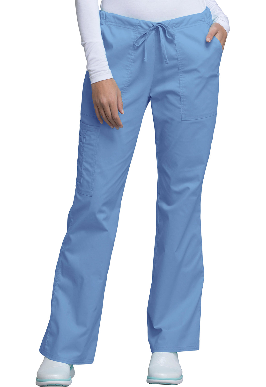 Core Stretch 4044 Mid Rise Drawstring Cargo Pants Ciel Model Image Front | Cherokee Workwear