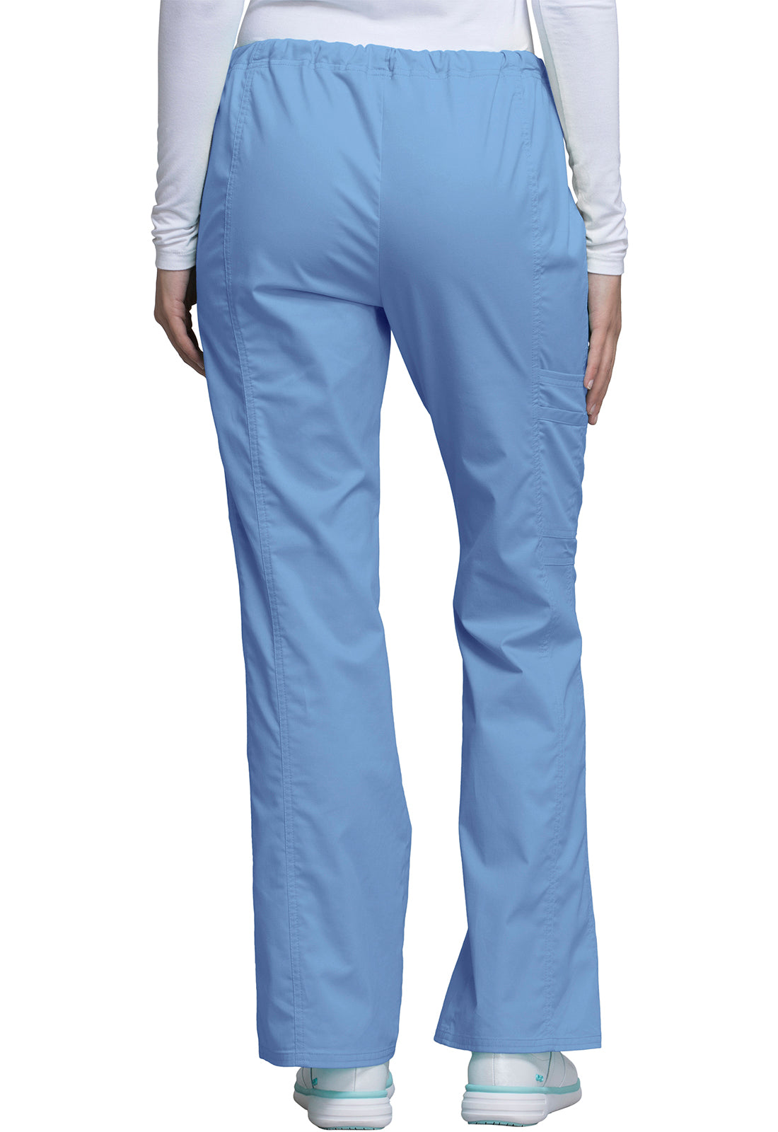 Core Stretch 4044 Mid Rise Drawstring Cargo Pants Ciel Model Image Back | Cherokee Workwear