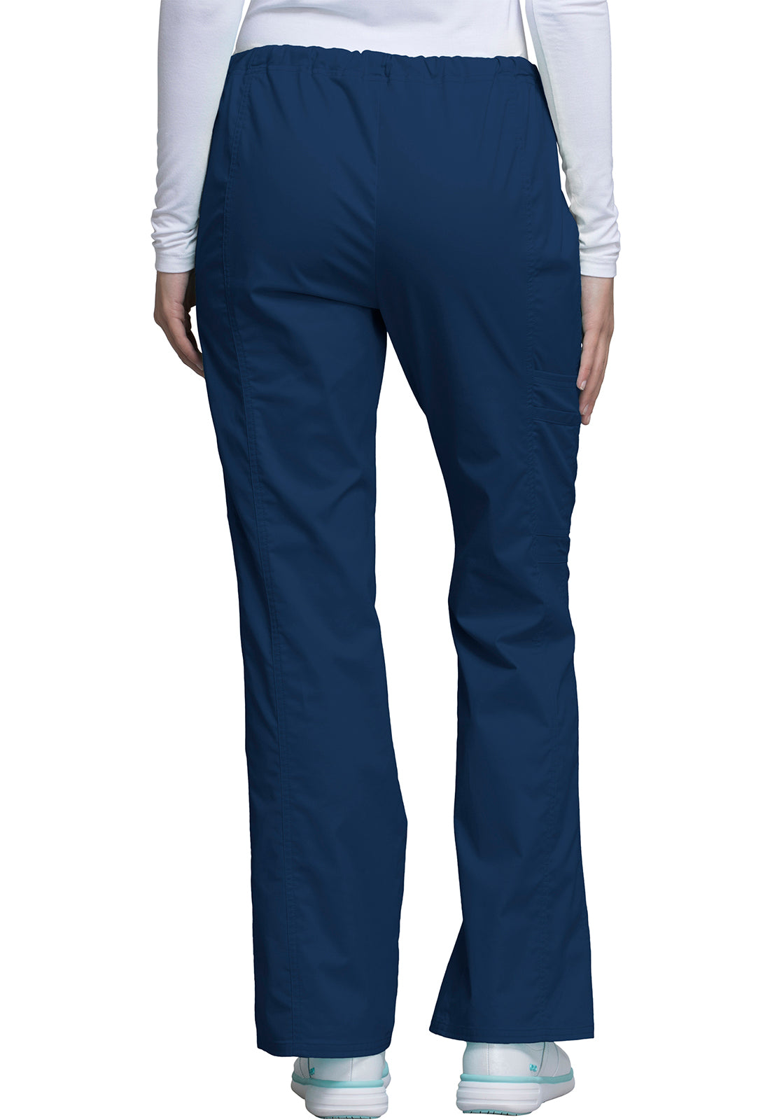 Core Stretch 4044 Mid Rise Drawstring Cargo Pants Navy Model Image Back | Cherokee Workwear