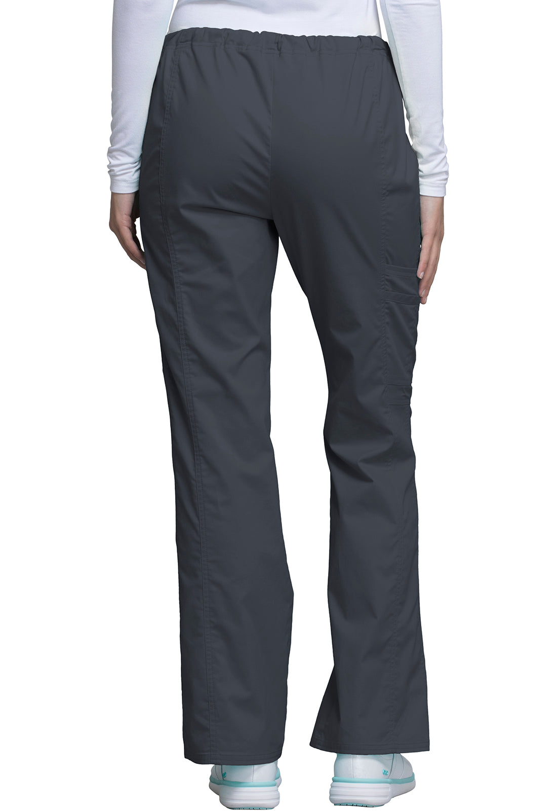 Core Stretch 4044 Mid Rise Drawstring Cargo Pants Pewter Model Image Back | Cherokee Workwear