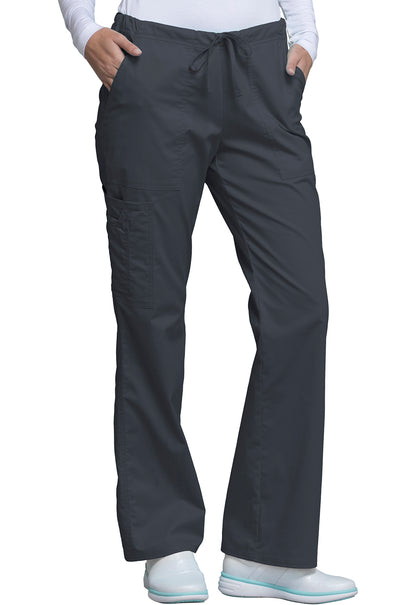 Core Stretch 4044 Mid Rise Drawstring Cargo Pants Pewter Model Image Left Side | Cherokee Workwear