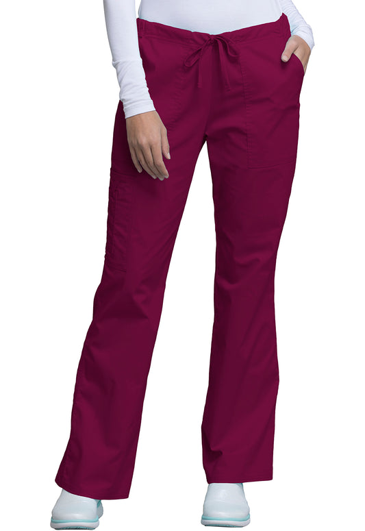 Core Stretch 4044 Mid Rise Drawstring Cargo Pants Wine Model Image Front | Cherokee Workwear