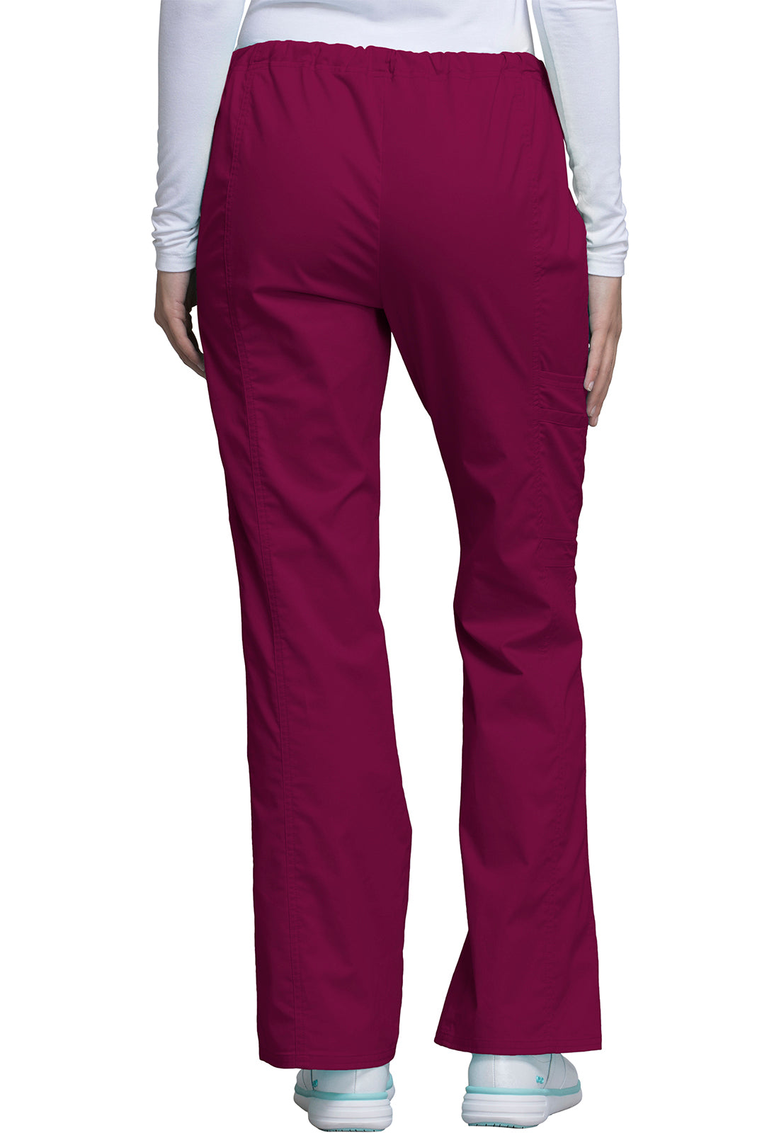 Core Stretch 4044 Mid Rise Drawstring Cargo Pants Wine Model Image Back | Cherokee Workwear