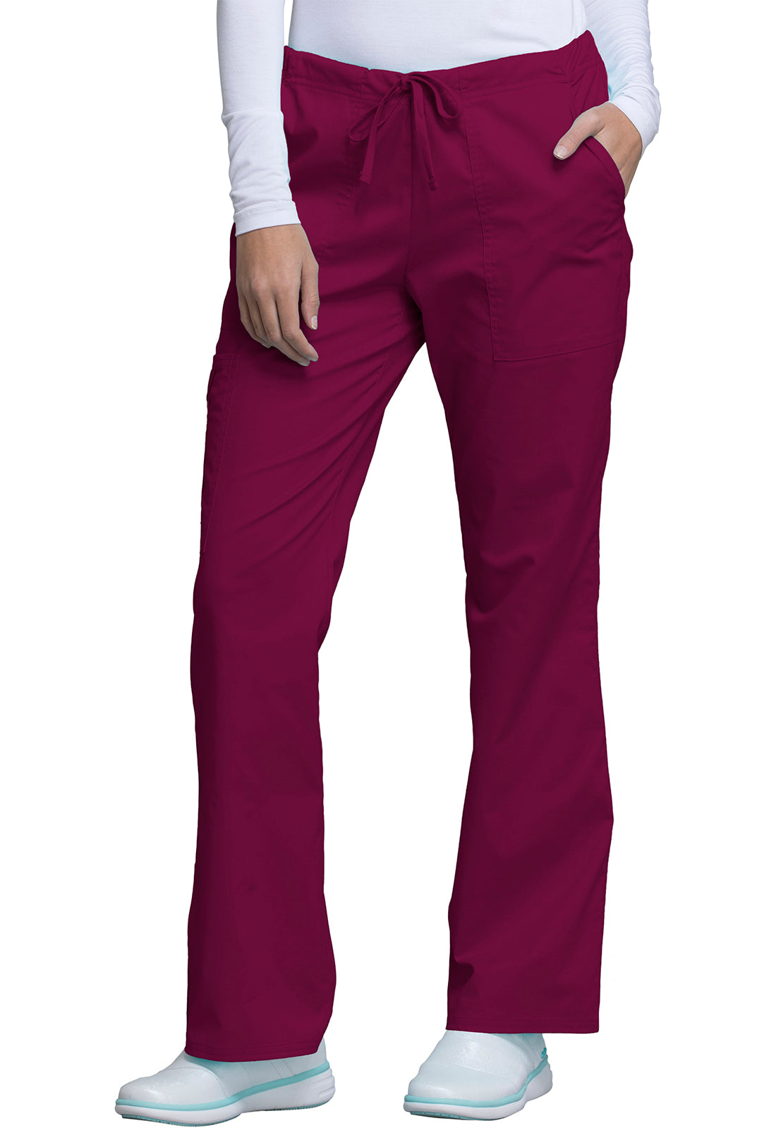 Core Stretch 4044 Mid Rise Drawstring Cargo Pants Wine Model Image Right Side | Cherokee Workwear