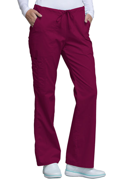 Core Stretch 4044 Mid Rise Drawstring Cargo Pants Wine Model Image Left Side | Cherokee Workwear