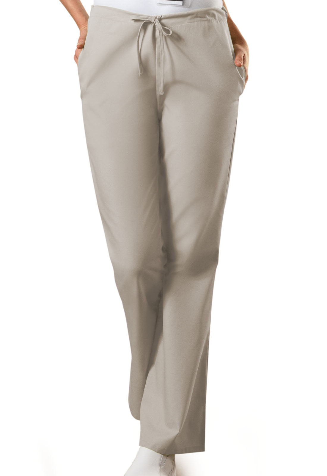 Originals 4101 Natural Rise Flare Leg Drawstring Pants Khaki Model Image Front | Cherokee Workwear