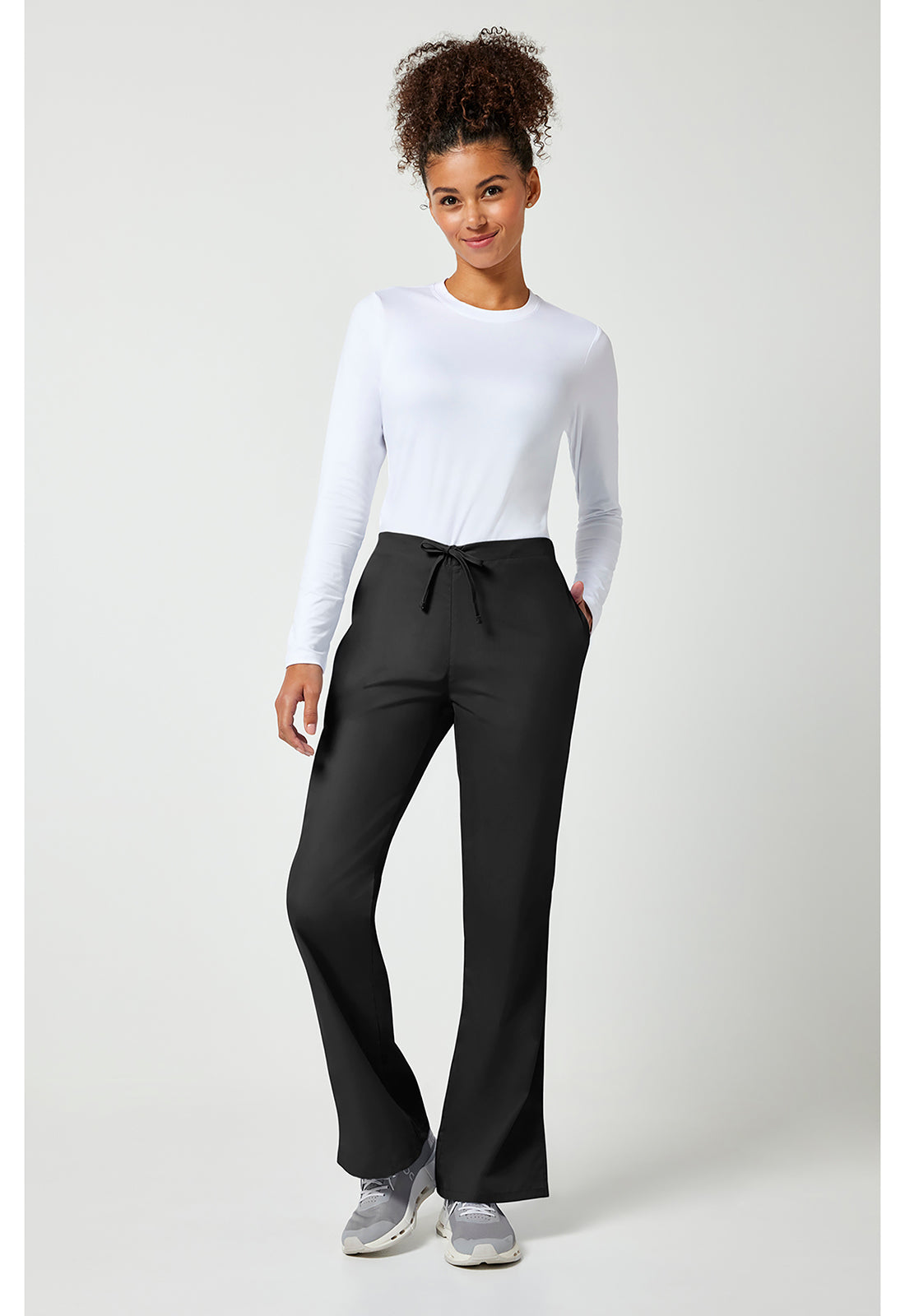 Workwear Originals 4101 Women's Natural Rise Flare Leg Drawstring Scrub Pants Black