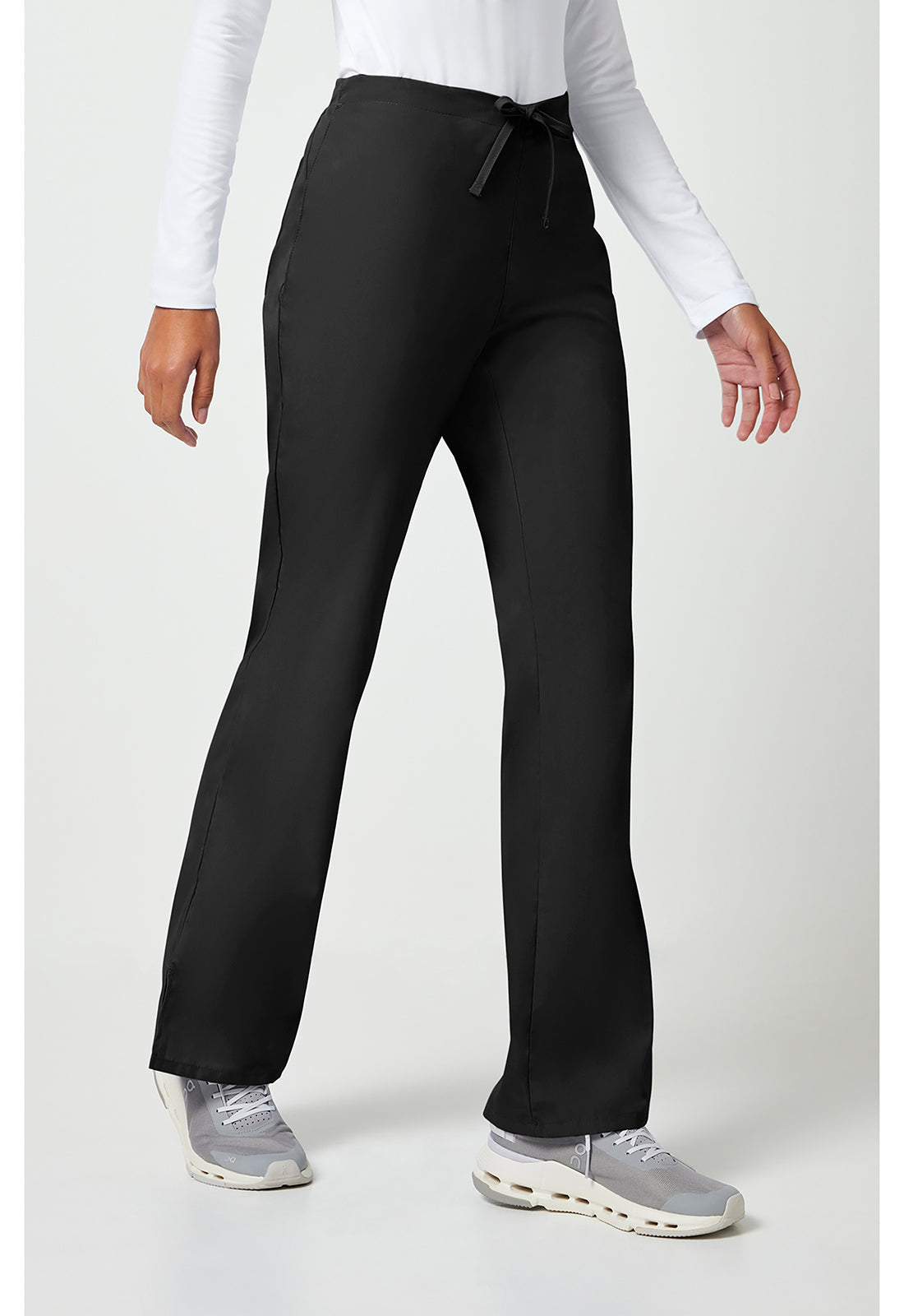 Workwear Originals 4101 Women's Natural Rise Flare Leg Drawstring Scrub Pants Black