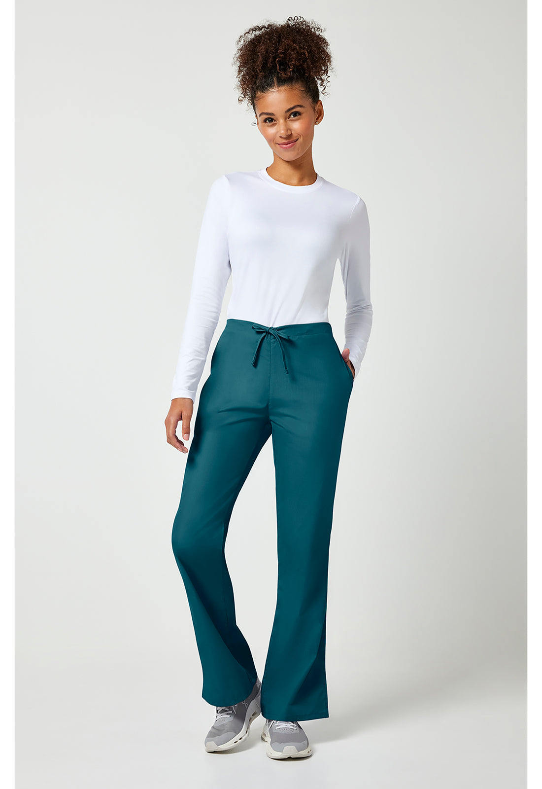 Workwear Originals 4101 Women's Natural Rise Flare Leg Drawstring Scrub Pants Caribbean Blue