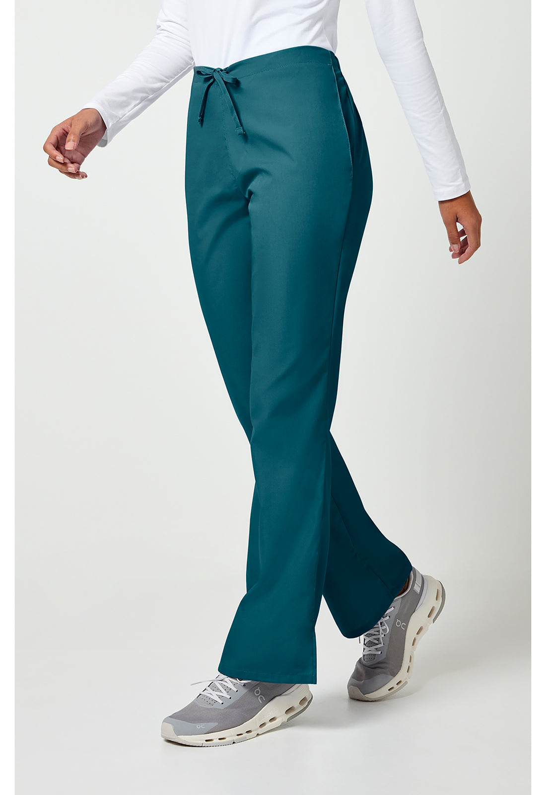 Workwear Originals 4101 Women's Natural Rise Flare Leg Drawstring Scrub Pants Caribbean Blue