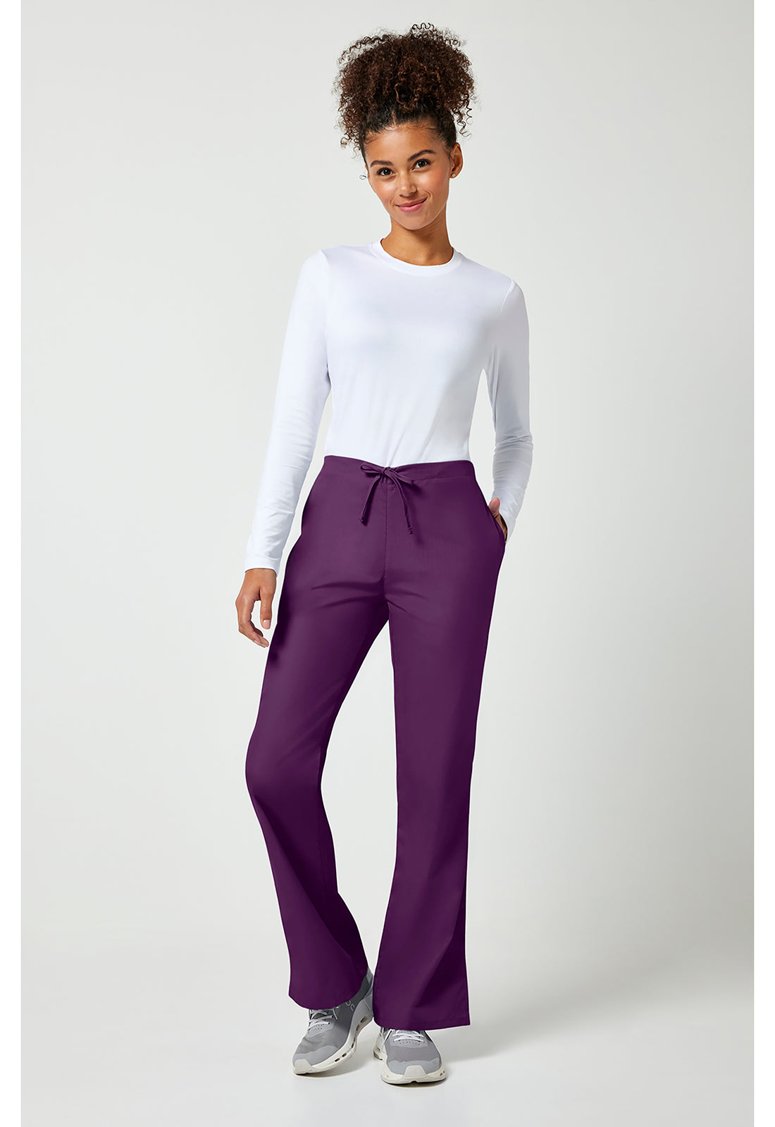 Workwear Originals 4101 Women's Natural Rise Flare Leg Drawstring Scrub Pants Eggplant