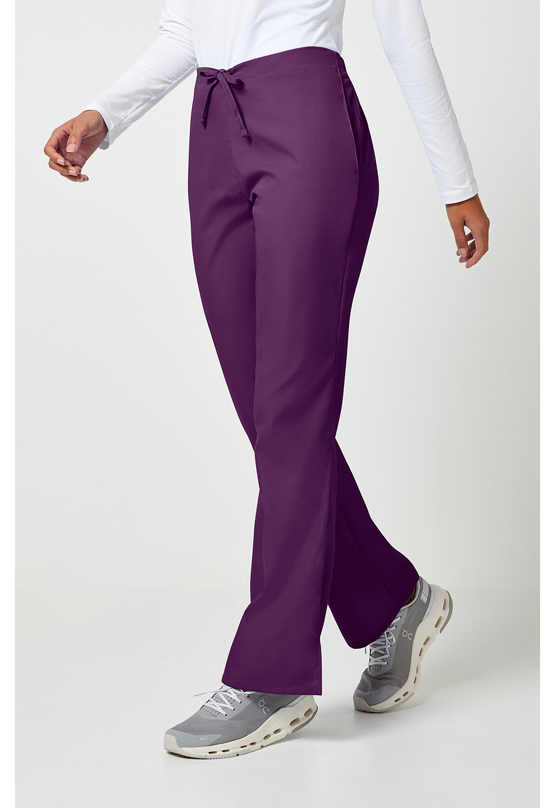 Workwear Originals 4101 Women's Natural Rise Flare Leg Drawstring Scrub Pants Eggplant