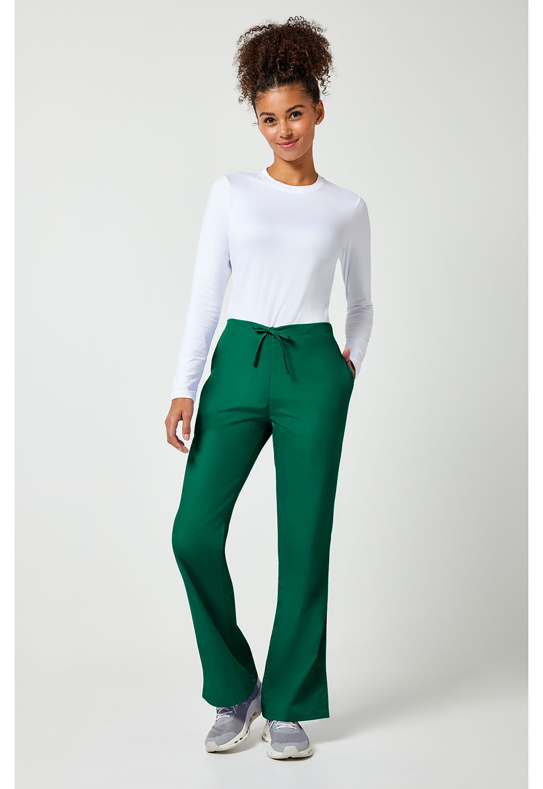 Workwear Originals 4101 Women's Natural Rise Flare Leg Drawstring Scrub Pants Hunter Green
