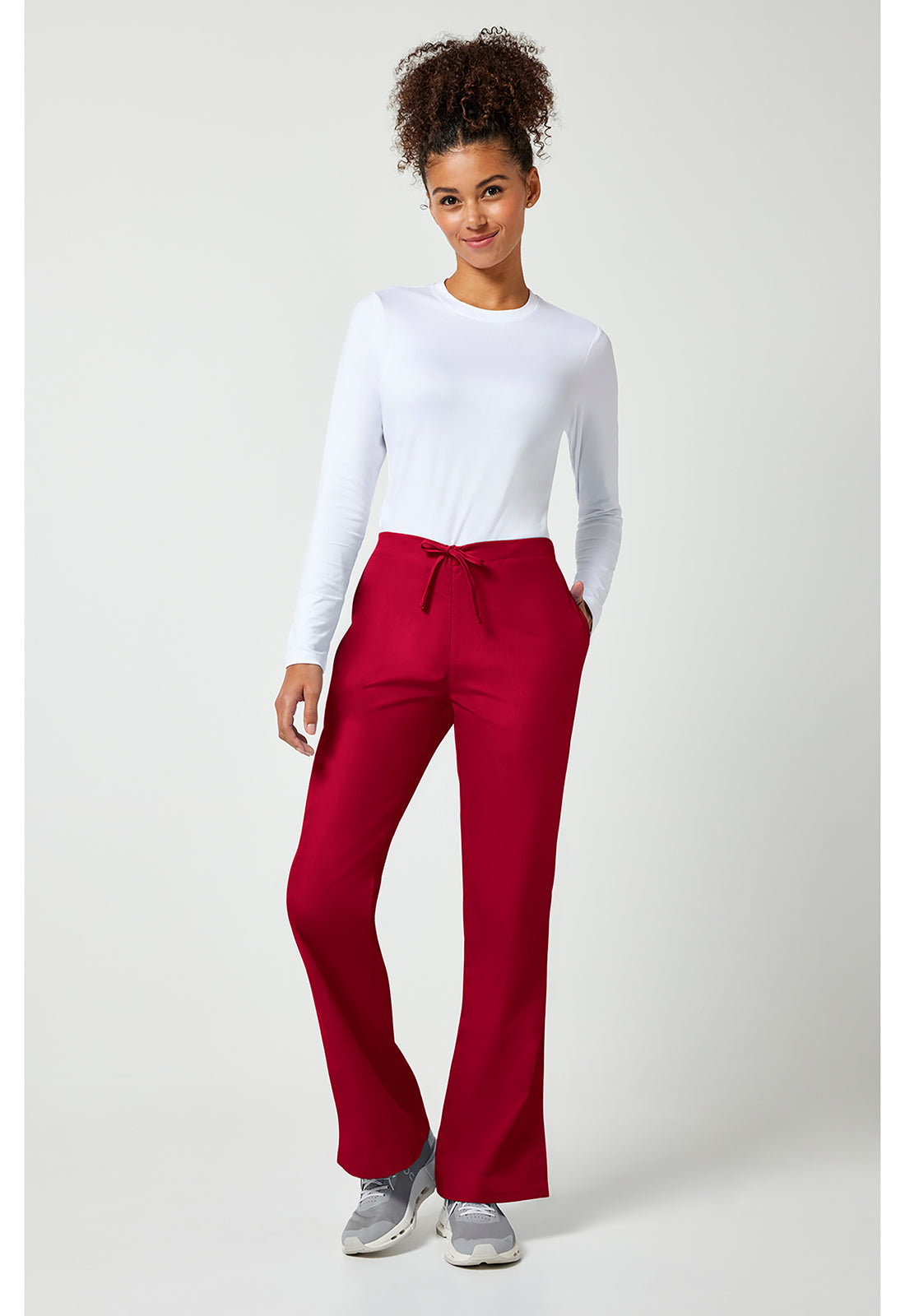 Workwear Originals 4101 Women's Natural Rise Flare Leg Drawstring Scrub Pants Red