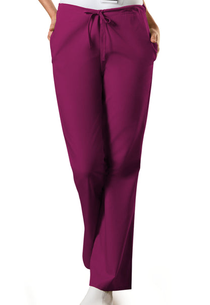 Workwear Originals 4101 Women's Natural Rise Flare Leg Drawstring Scrub Pants Wine