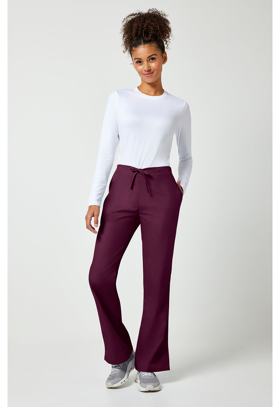 Workwear Originals 4101 Women's Natural Rise Flare Leg Drawstring Scrub Pants Wine
