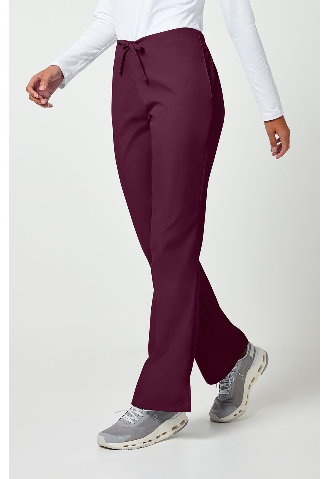 Workwear Originals 4101 Women's Natural Rise Flare Leg Drawstring Scrub Pants Wine