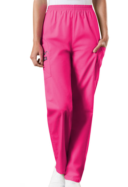 Workwear Originals 4200 Women's Natural Rise Tapered Pull-On Cargo Scrub Pants Shocking Pink