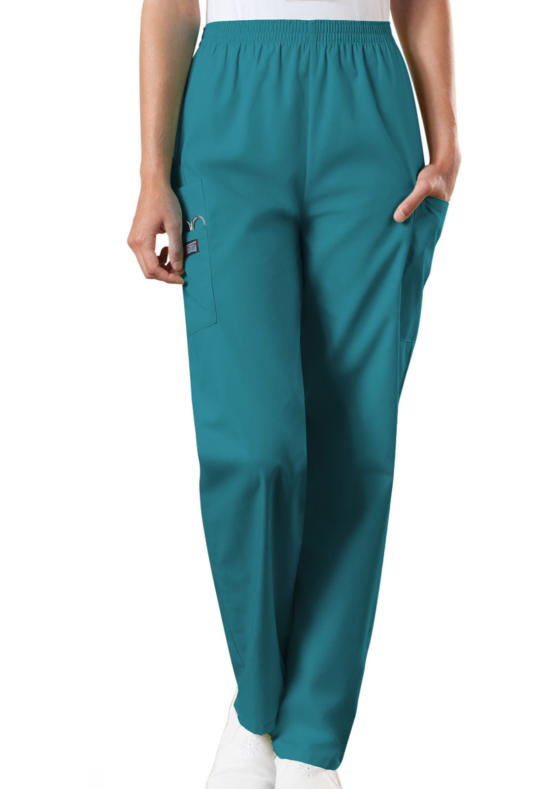 Originals 4200 Natural Rise Tapered Pull-On Cargo Pants Teal Blue Model Image Front | Cherokee Workwear