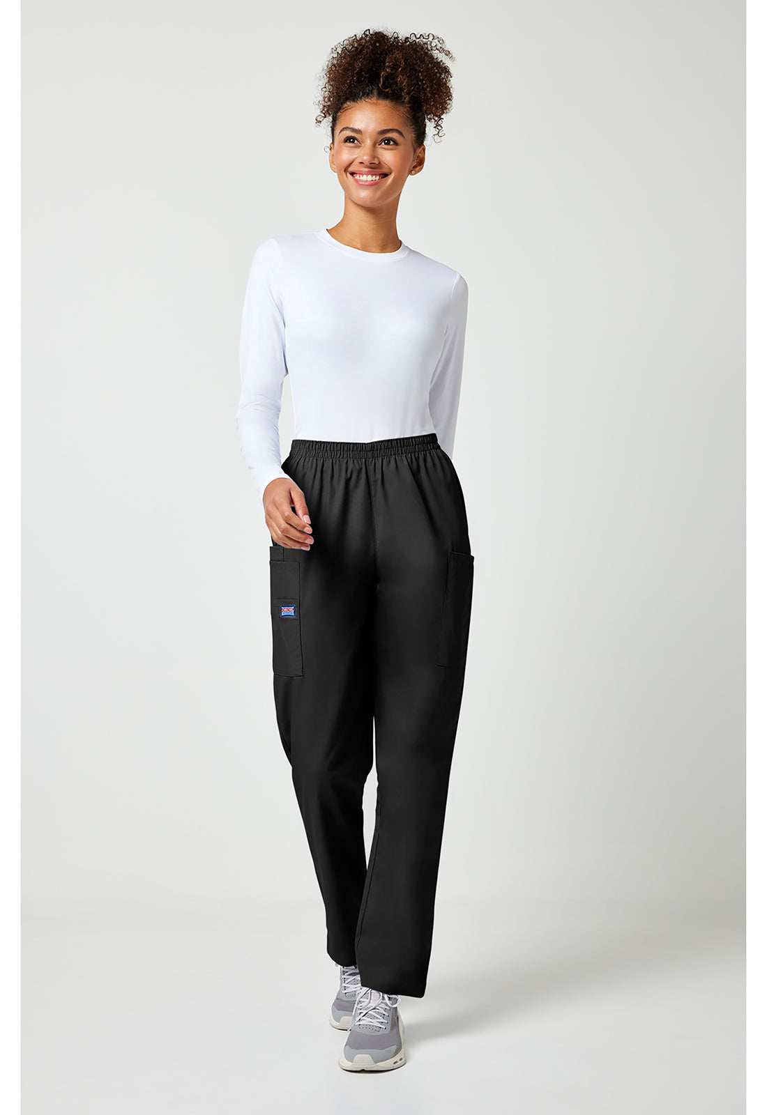 Workwear Originals 4200 Women's Natural Rise Tapered Pull-On Cargo Scrub Pants Black