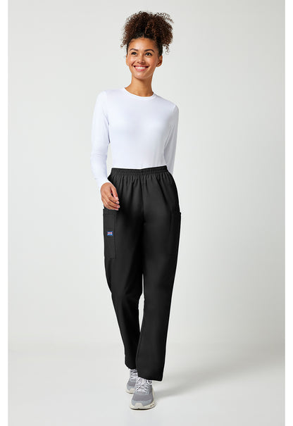 Workwear Originals 4200 Women's Natural Rise Tapered Pull-On Cargo Scrub Pants Black