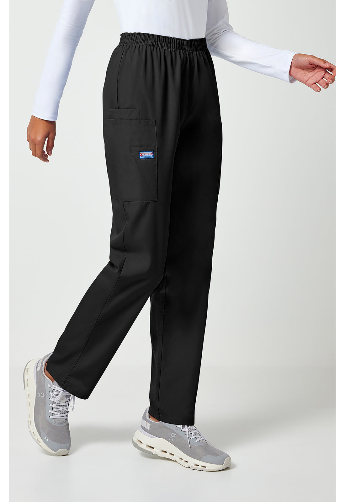 Workwear Originals 4200 Women's Natural Rise Tapered Pull-On Cargo Scrub Pants Black