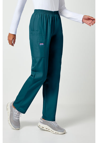 Workwear Originals 4200 Women's Natural Rise Tapered Pull-On Cargo Scrub Pants Caribbean Blue