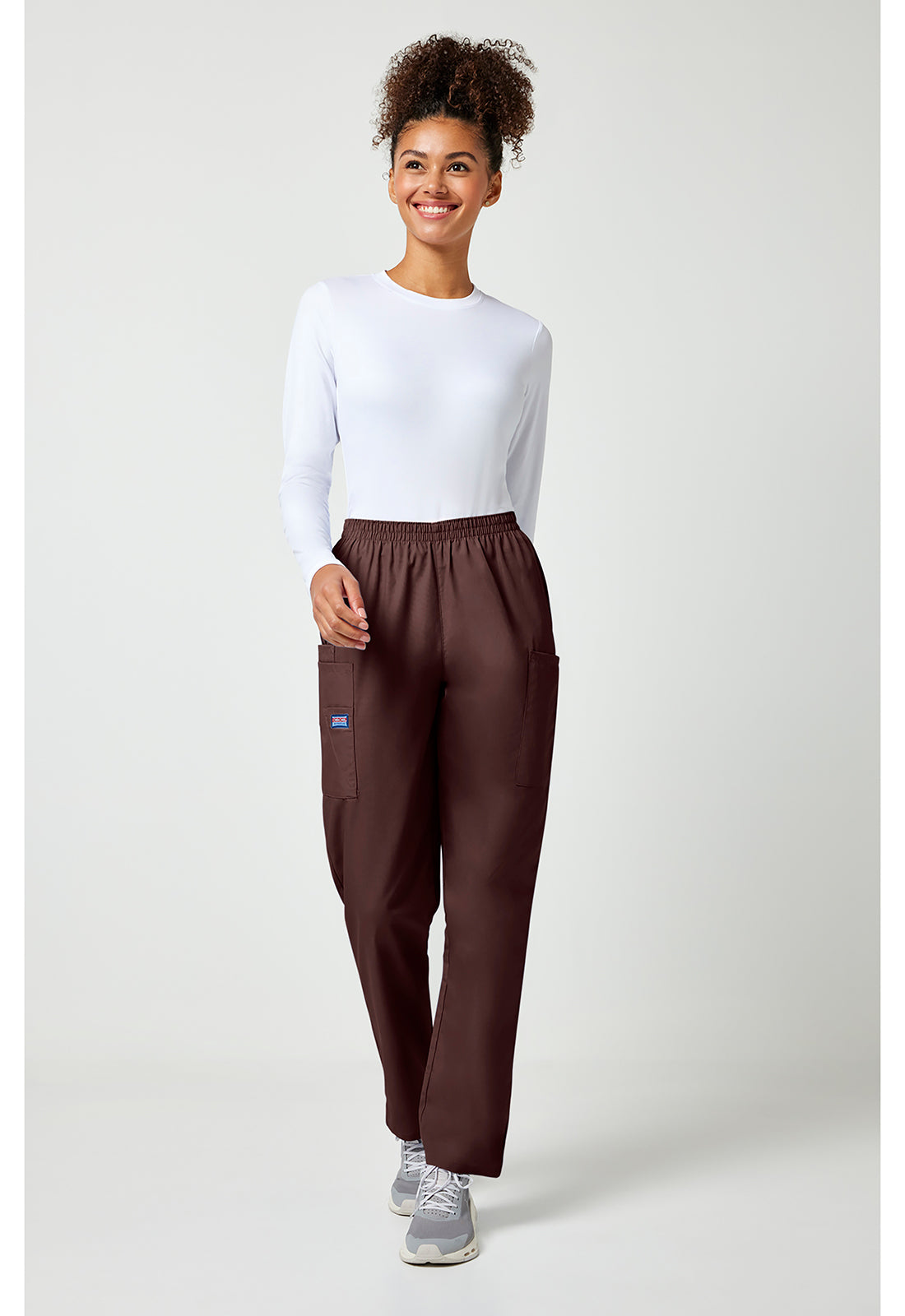 Workwear Originals 4200 Women's Natural Rise Tapered Pull-On Cargo Scrub Pants Chocolate