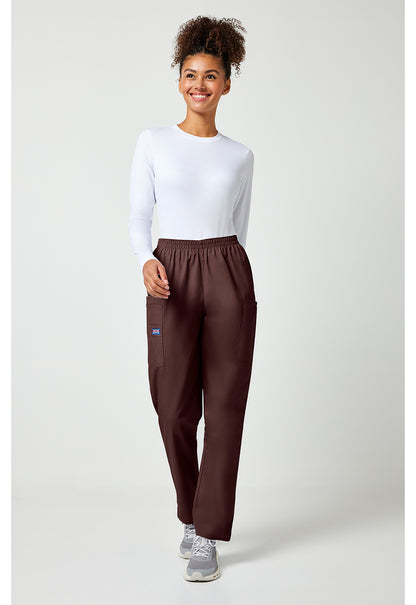 Workwear Originals 4200 Women's Natural Rise Tapered Pull-On Cargo Scrub Pants Chocolate