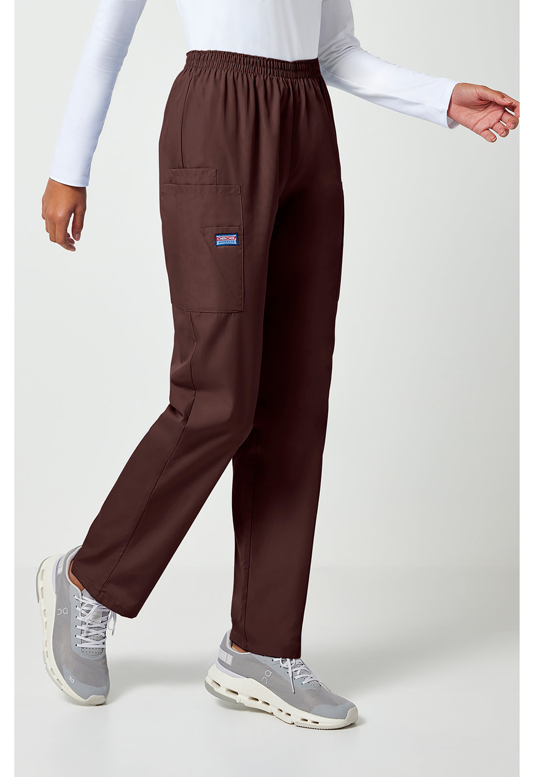 Workwear Originals 4200 Women's Natural Rise Tapered Pull-On Cargo Scrub Pants Chocolate