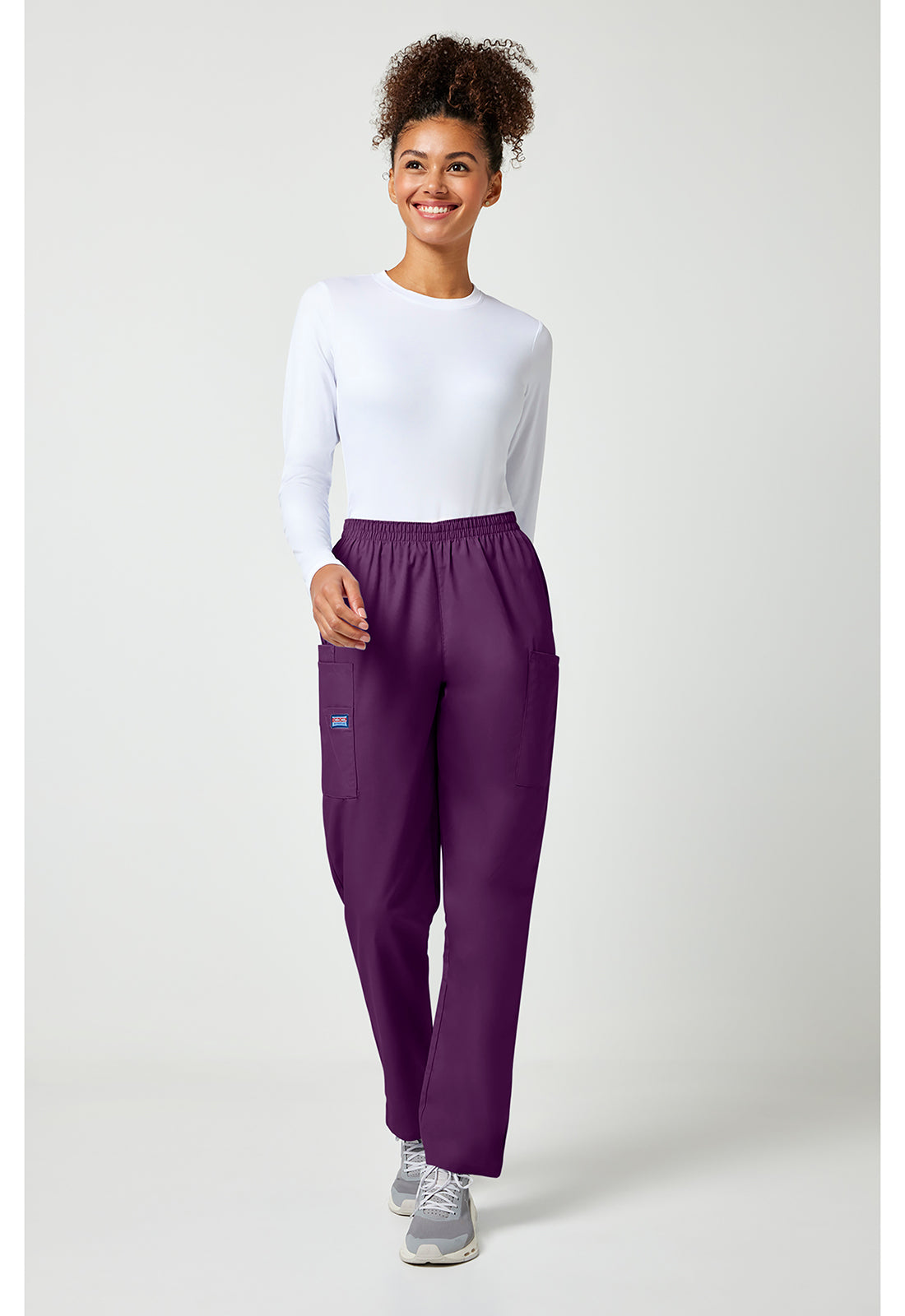 Workwear Originals 4200 Women's Natural Rise Tapered Pull-On Cargo Scrub Pants Eggplant