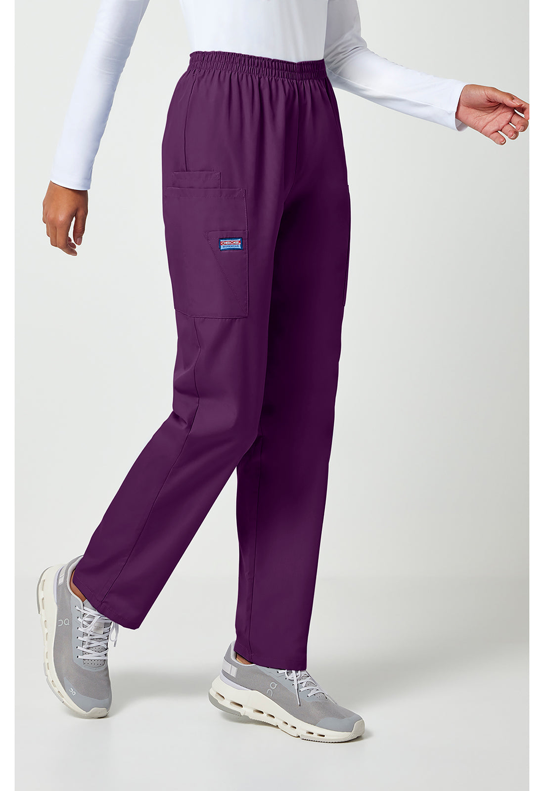 Workwear Originals 4200 Women's Natural Rise Tapered Pull-On Cargo Scrub Pants Eggplant