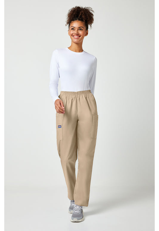 Workwear Originals 4200 Women's Natural Rise Tapered Pull-On Cargo Scrub Pants Khaki