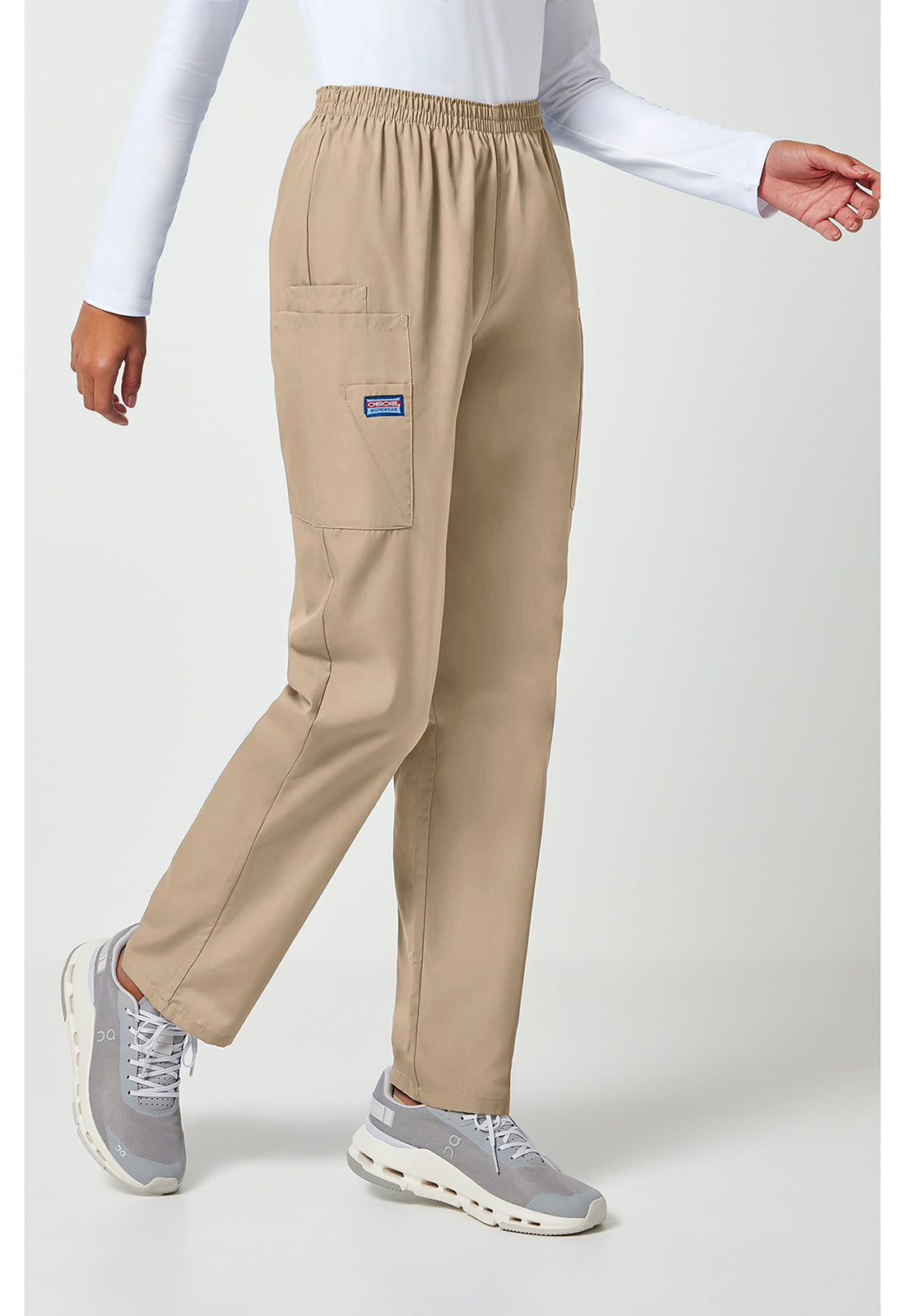 Workwear Originals 4200 Women's Natural Rise Tapered Pull-On Cargo Scrub Pants Khaki