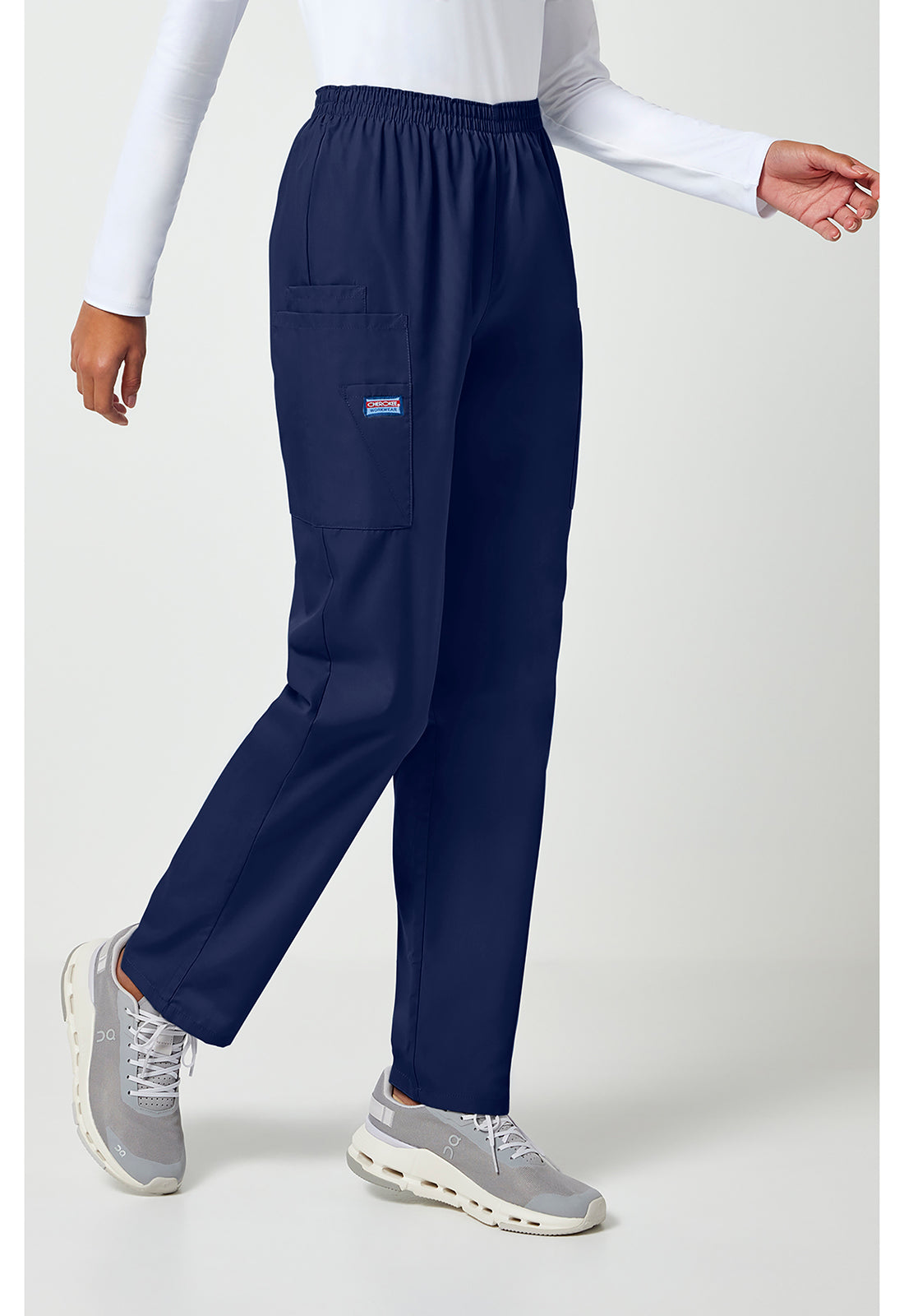 Workwear Originals 4200 Women's Natural Rise Tapered Pull-On Cargo Scrub Pants Navy