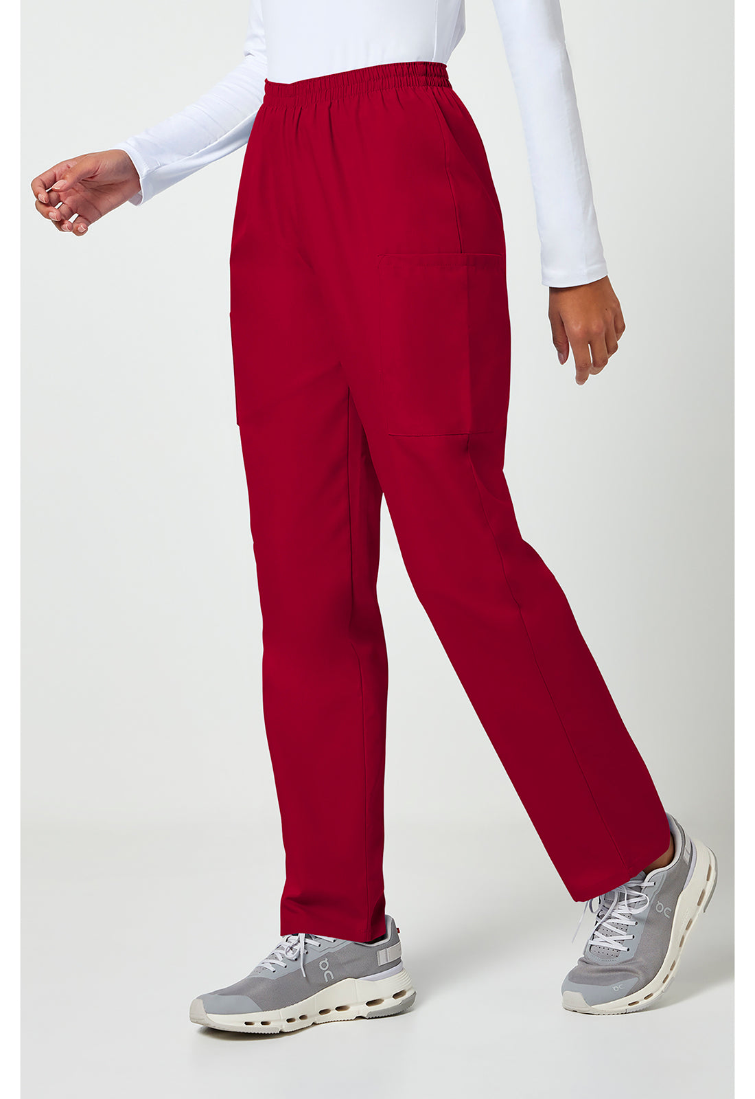 Workwear Originals 4200 Women's Natural Rise Tapered Pull-On Cargo Scrub Pants Red