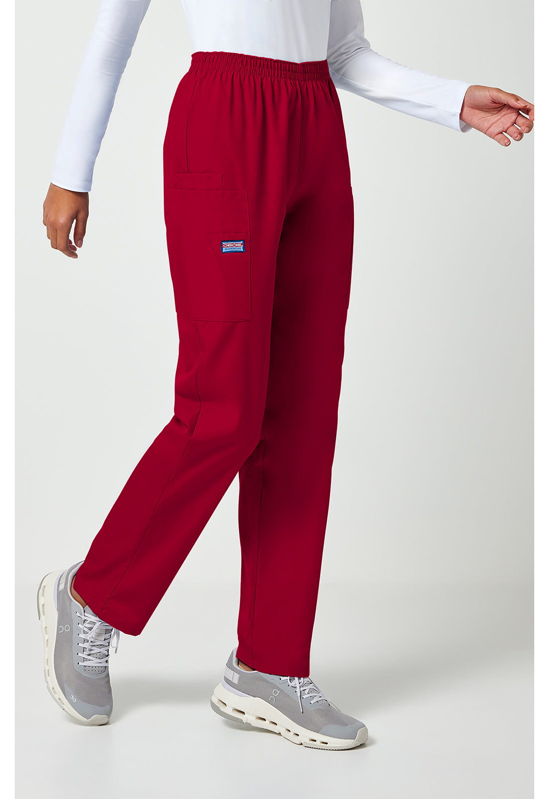Workwear Originals 4200 Women's Natural Rise Tapered Pull-On Cargo Scrub Pants Red