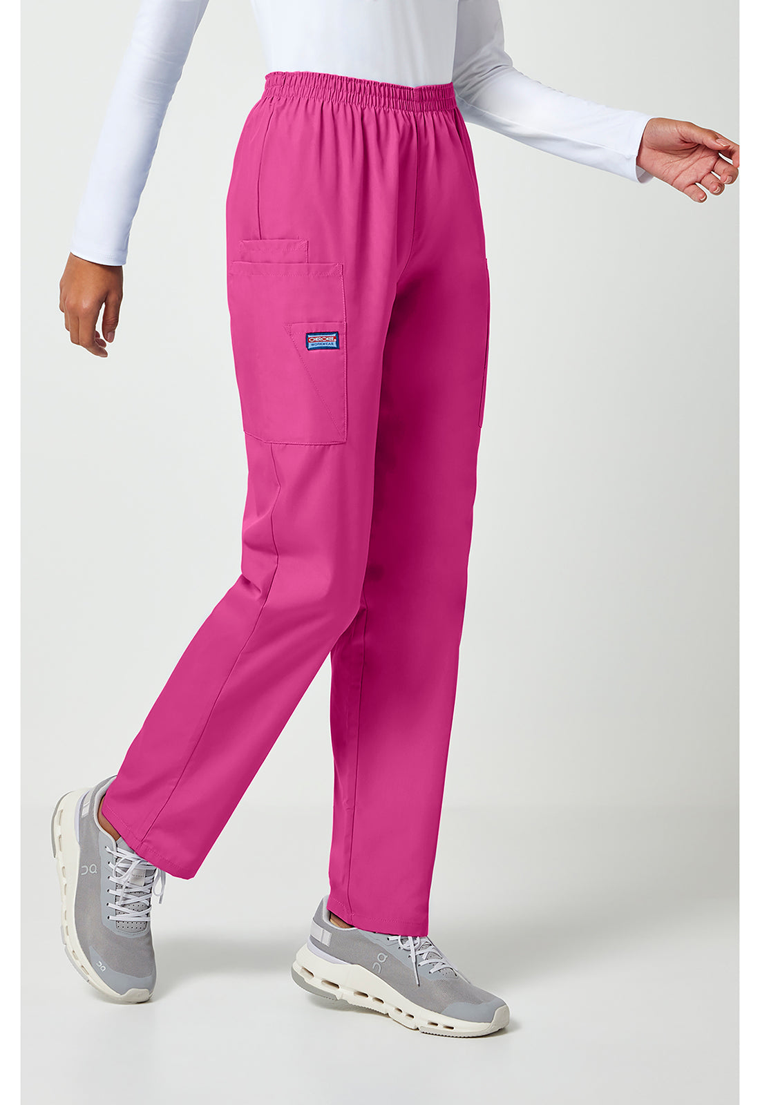 Workwear Originals 4200 Women's Natural Rise Tapered Pull-On Cargo Scrub Pants Shocking Pink