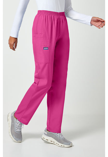 Workwear Originals 4200 Women's Natural Rise Tapered Pull-On Cargo Scrub Pants Shocking Pink