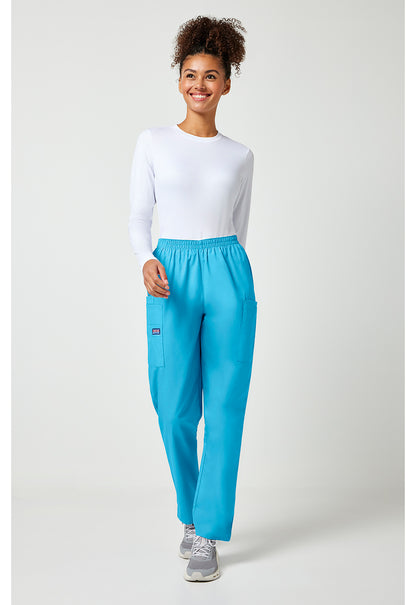 Workwear Originals 4200 Women's Natural Rise Tapered Pull-On Cargo Scrub Pants Turquoise