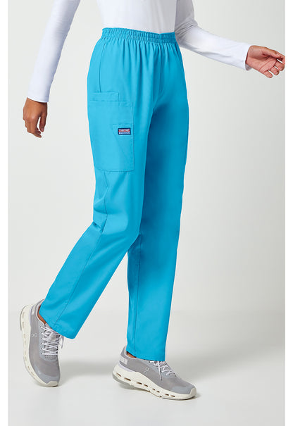 Workwear Originals 4200 Women's Natural Rise Tapered Pull-On Cargo Scrub Pants Turquoise