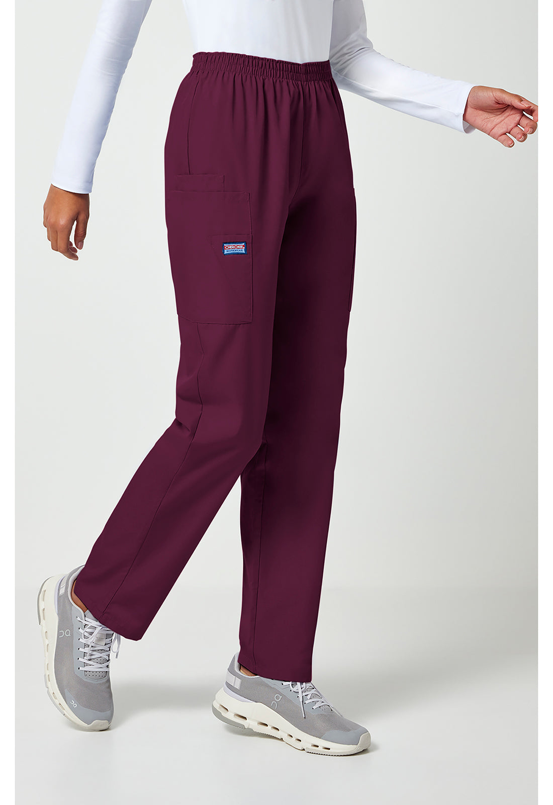 Workwear Originals 4200 Women's Natural Rise Tapered Pull-On Cargo Scrub Pants Wine