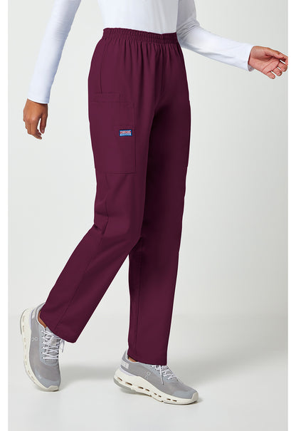 Workwear Originals 4200 Women's Natural Rise Tapered Pull-On Cargo Scrub Pants Wine