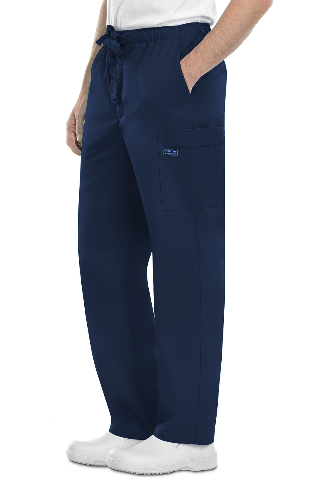 Core Stretch 4243 Men's Fly Front Cargo Pants Navy Model Image Front | Cherokee Workwear