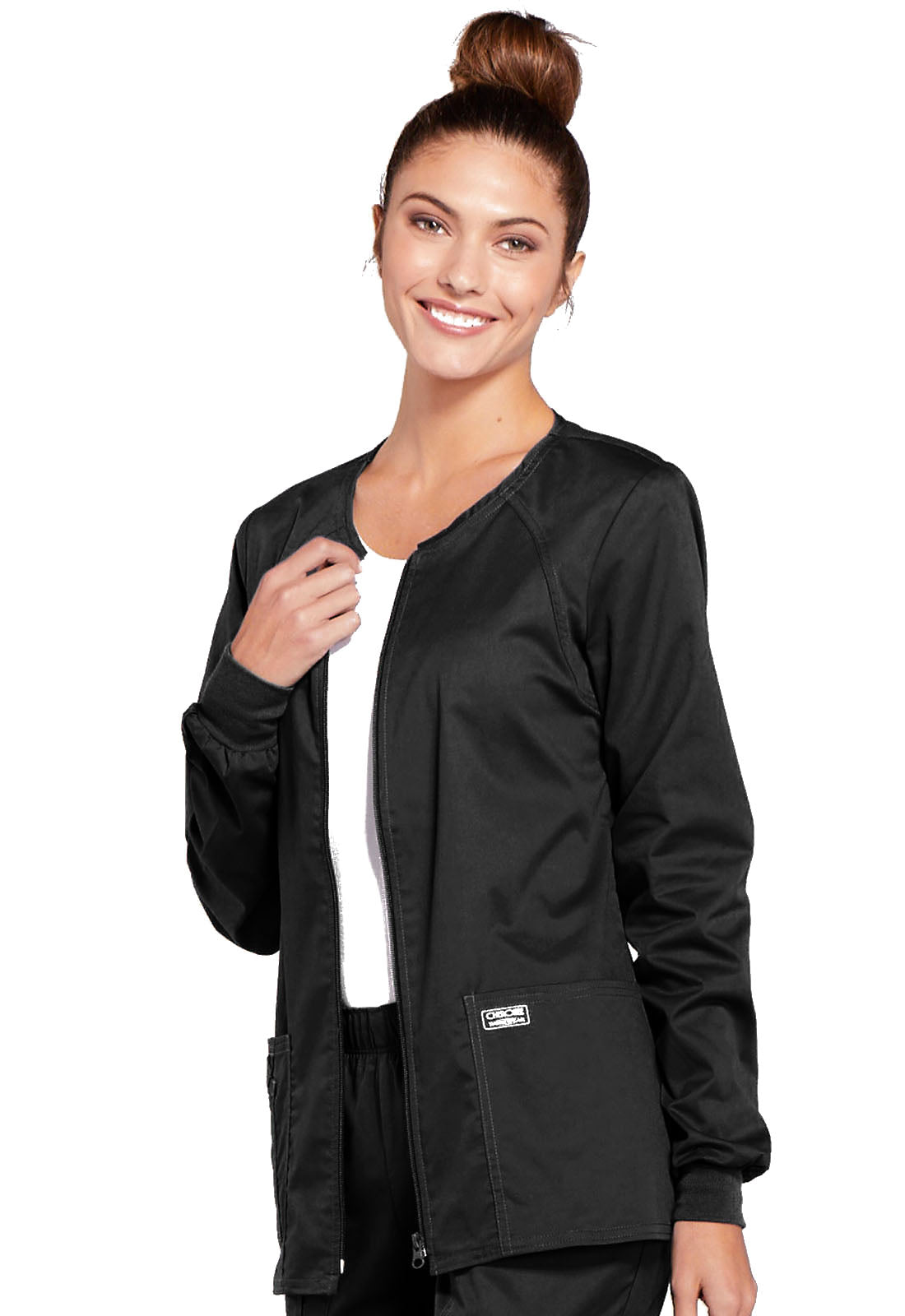 Core Stretch 4315 Zip Front Jacket Black Model Image Right Side | Cherokee Workwear