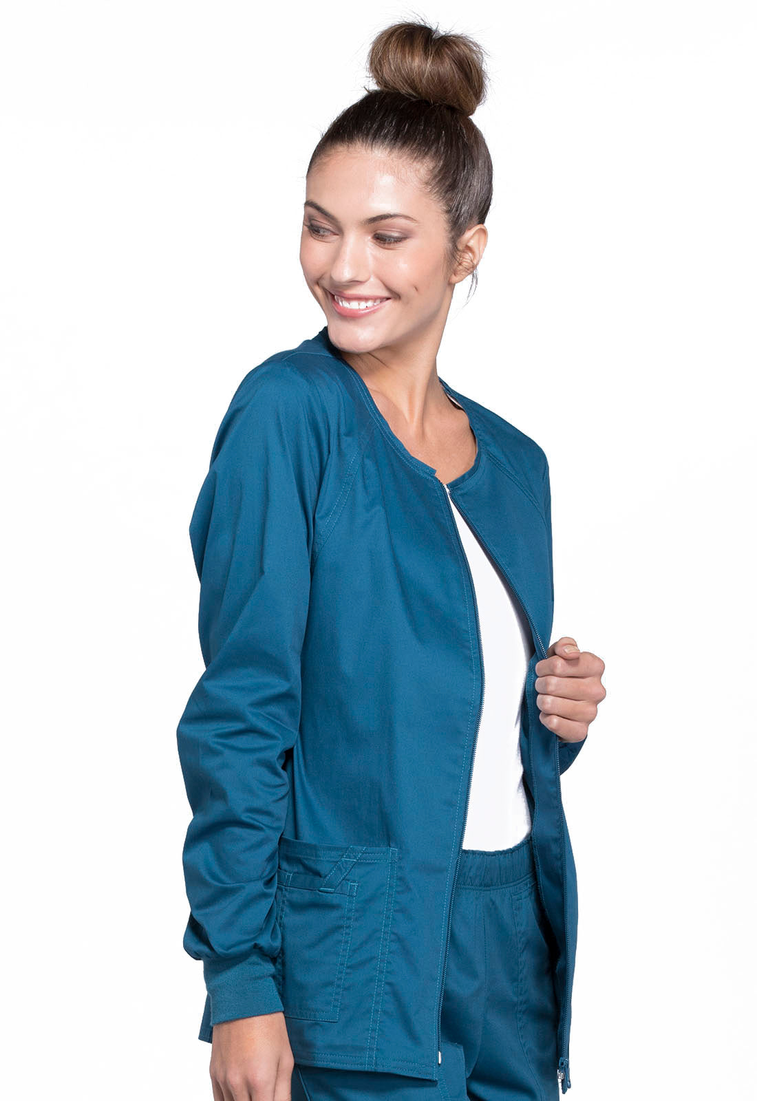 Core Stretch 4315 Zip Front Jacket Caribbean Blue Model Image Left Side | Cherokee Workwear